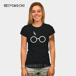 Lightning Glasses T-shirt Girls Streetwear Harry Flash Glasses Graphic T Shirt Women Femme Potter-lovers slim Harajuku Tee shirt