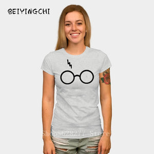 Lightning Glasses T-shirt Girls Streetwear Harry Flash Glasses Graphic T Shirt Women Femme Potter-lovers slim Harajuku Tee shirt