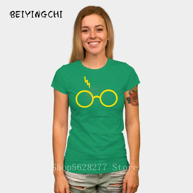 Lightning Glasses T-shirt Girls Streetwear Harry Flash Glasses Graphic T Shirt Women Femme Potter-lovers slim Harajuku Tee shirt