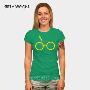 Lightning Glasses T-shirt Girls Streetwear Harry Flash Glasses Graphic T Shirt Women Femme Potter-lovers slim Harajuku Tee shirt