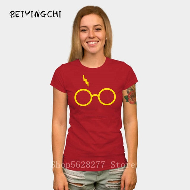 Lightning Glasses T-shirt Girls Streetwear Harry Flash Glasses Graphic T Shirt Women Femme Potter-lovers slim Harajuku Tee shirt