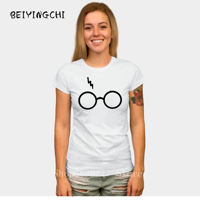 Lightning Glasses T-shirt Girls Streetwear Harry Flash Glasses Graphic T Shirt Women Femme Potter-lovers slim Harajuku Tee shirt