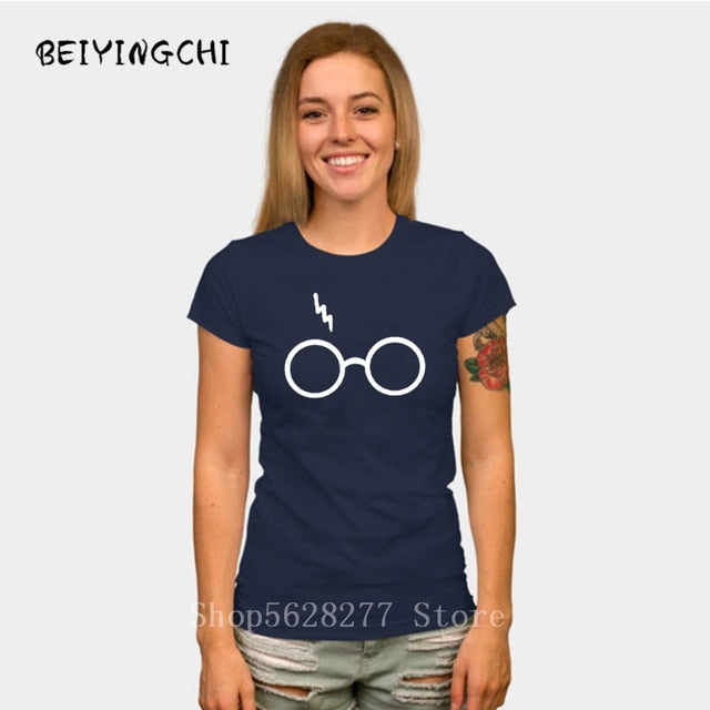 Lightning Glasses T-shirt Girls Streetwear Harry Flash Glasses Graphic T Shirt Women Femme Potter-lovers slim Harajuku Tee shirt